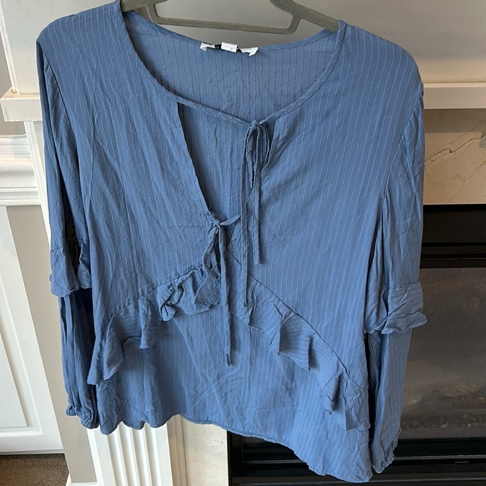 Shilla The Label Blue Empire Ruffle Peasant Blouse Small NWT